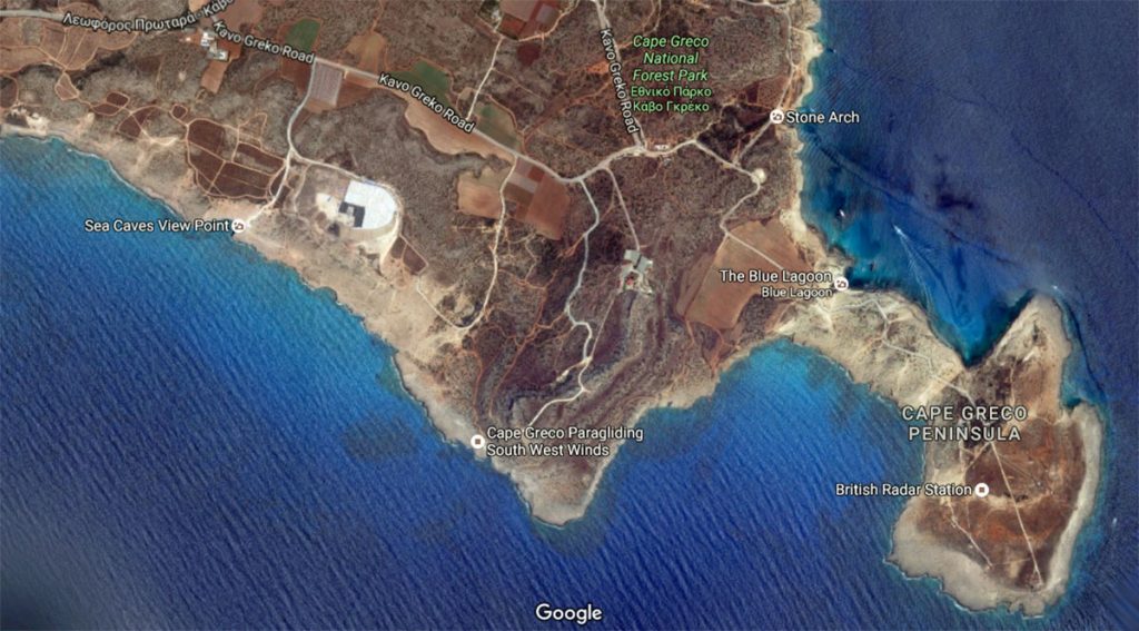 Мыс Каво Греко на карте Кипра