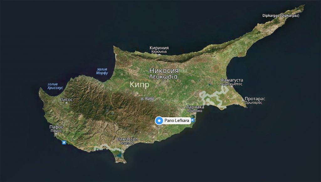 Деревня Лефкара на карте Кипра