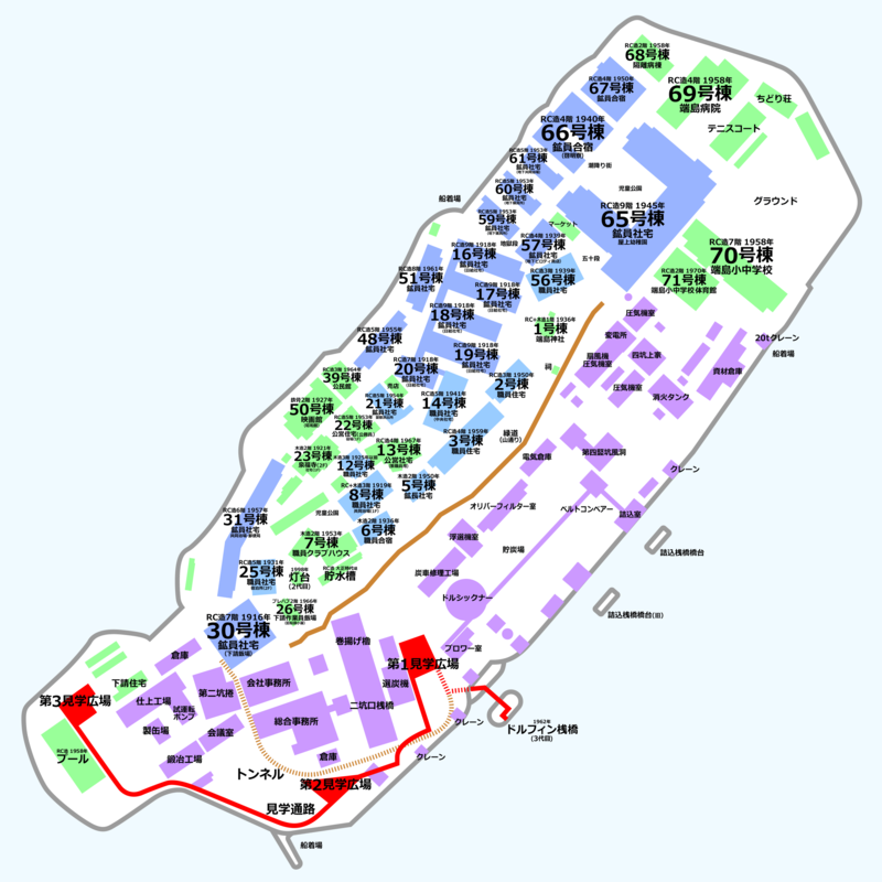 Карта острова Хасима в Нагасаки