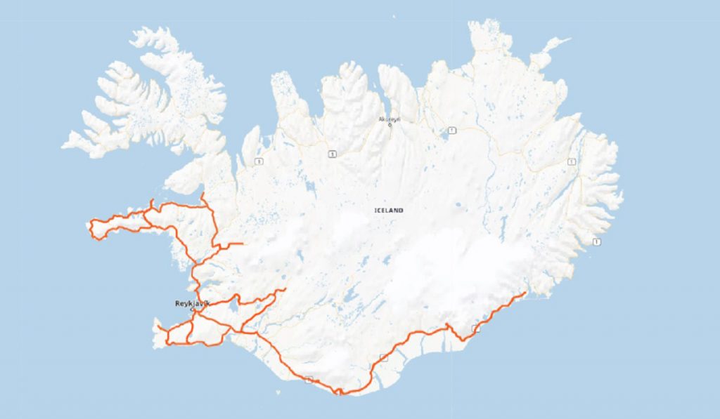 Карта маршрута по Исландии